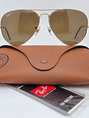 Ray-Ban RB3025 001/57 Gold Frame Polarized Brown Glass Lens Aviator Sunglasses